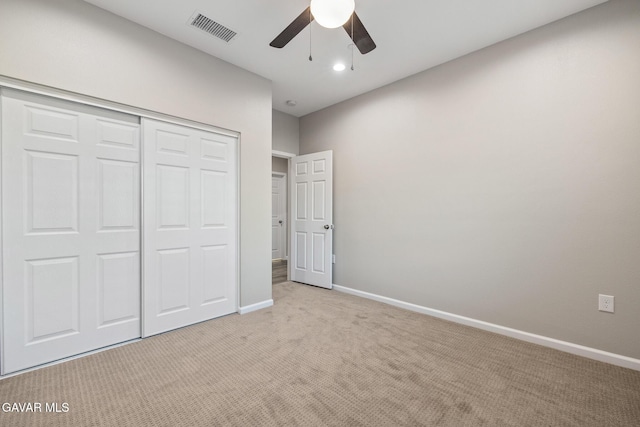 40719 E 171st St, Lake Los Angeles, CA 93535 - unfurnished bedroom featuring light carpet, a closet, ceiling fan, and recessed lighting