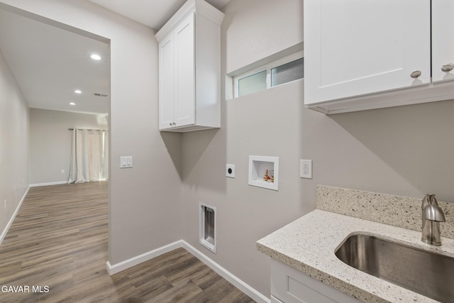 40719 E 171st St, Lake Los Angeles, CA 93535 - laundry room featuring hookup for an electric dryer, wood finished floors, cabinet space, washer hookup, and recessed lighting