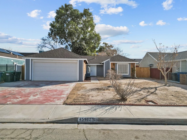 single story home with a garage