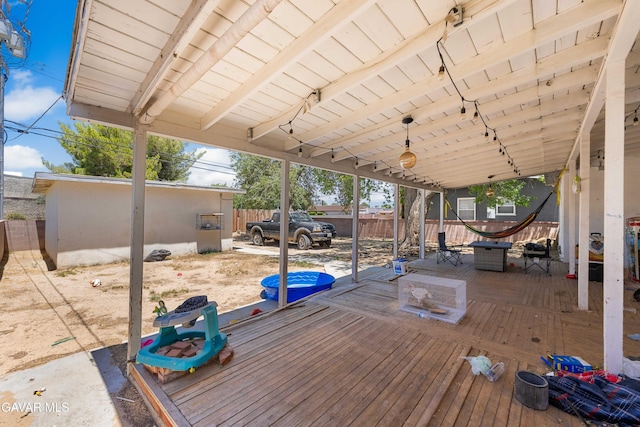 1411 W Ivesbrook St, Lancaster, CA 93534 - view of patio featuring outdoor dining area and a deck