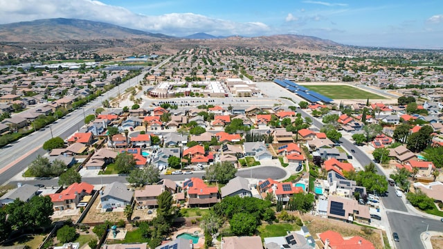 bird's eye view featuring a mountain view and a residential view