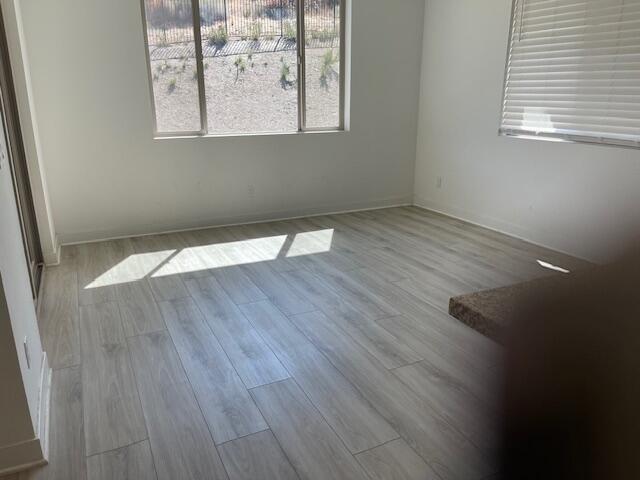 empty room with light hardwood / wood-style flooring