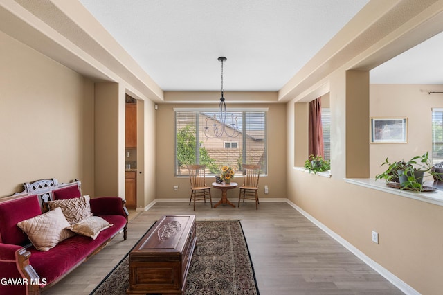 41507 Alexo Dr, Lancaster, CA 93536 - living area featuring plenty of natural light, light wood-type flooring, and a chandelier