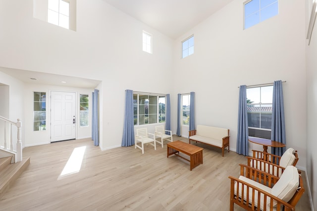 living area with a healthy amount of sunlight and light hardwood / wood-style floors