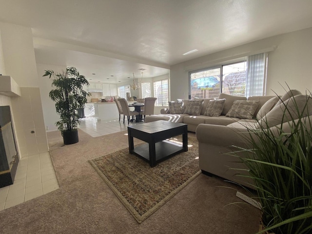 living room featuring light tile patterned flooring