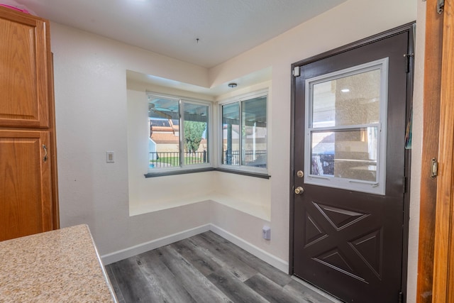 doorway with dark hardwood / wood-style floors