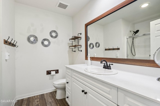 37522 Citron Pl, Palmdale, CA 93551 - bathroom with vanity, a shower with door, and wood finished floors