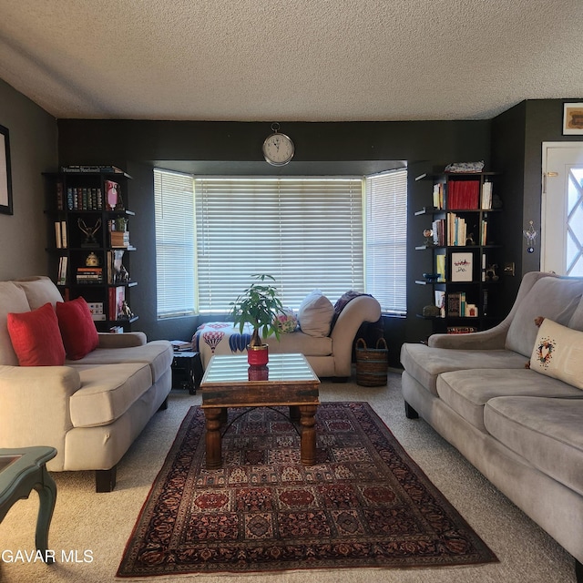 42902 Sachs Dr, Lancaster, CA 93536 - carpeted living room with a textured ceiling