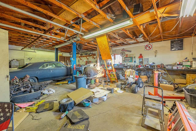 garage with a garage door opener