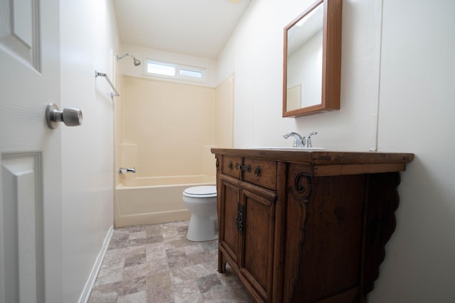 full bathroom with vanity,  shower combination, and toilet