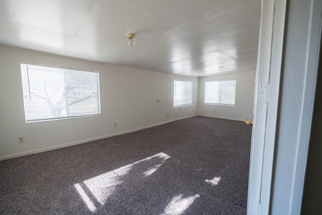 empty room featuring dark colored carpet and a wealth of natural light