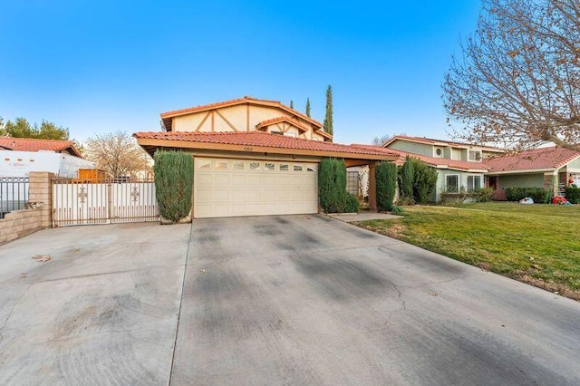 view of front of house featuring a garage and a front lawn