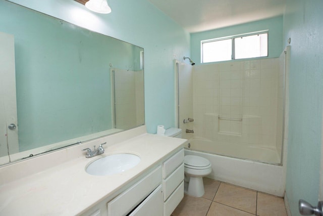 full bathroom with tile patterned floors, vanity,  shower combination, and toilet