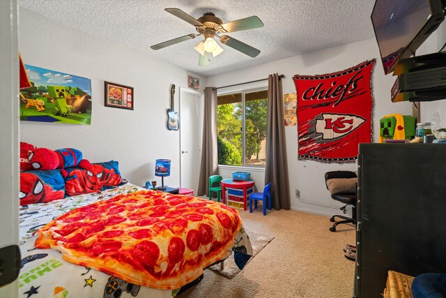 2303 Dallin St, Lancaster, CA 93536 - carpeted bedroom featuring a ceiling fan and a textured ceiling