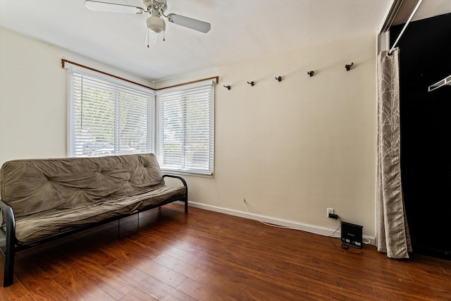 44129 Date Ave, Lancaster, CA 93534 - living area featuring hardwood / wood-style flooring, baseboards, and a ceiling fan