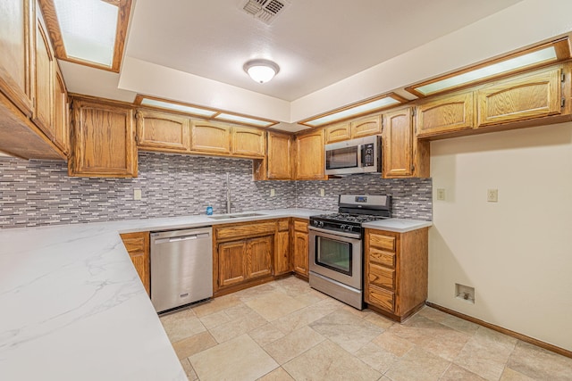 kitchen with backsplash, sink, and stainless steel appliances