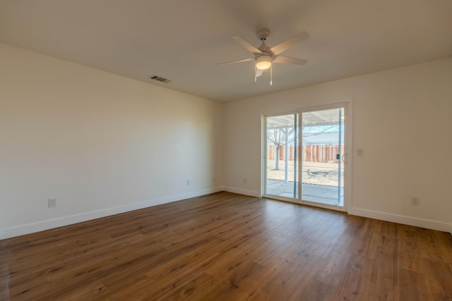 unfurnished room featuring hardwood / wood-style floors and ceiling fan