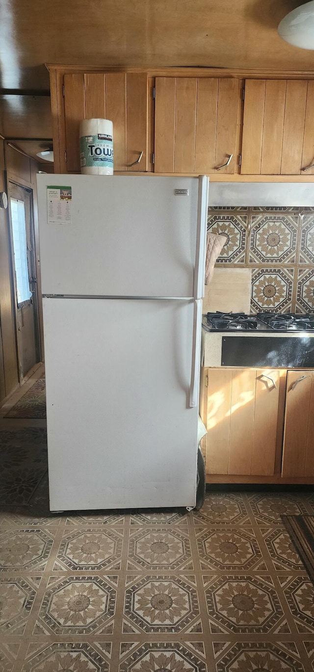 kitchen with white fridge