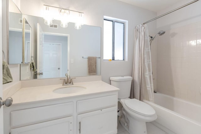 full bathroom with tile patterned flooring, vanity, shower / bath combination with curtain, and toilet