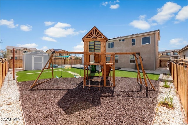 2436 Lugar Bonito Ct, Rosamond, CA 93560 - view of playground with a shed and a fenced backyard