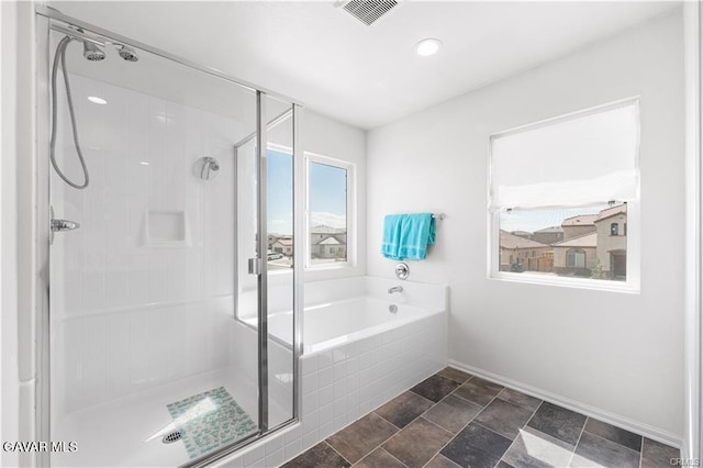 2436 Lugar Bonito Ct, Rosamond, CA 93560 - full bath with a shower stall, a bath, and recessed lighting