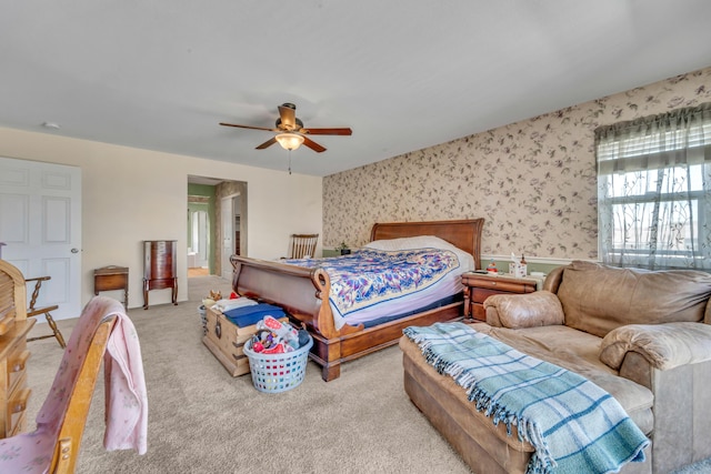 38360 Wakefield Pl, Palmdale, CA 93551 - bedroom with wallpapered walls, carpet flooring, and ceiling fan