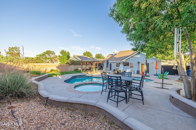 6015 Country Ln, Quartz Hill, CA 93536 - view of pool featuring an in-ground hot tub, a gazebo, a fenced backyard, and a patio