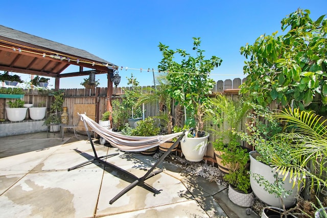 view of patio featuring a gazebo