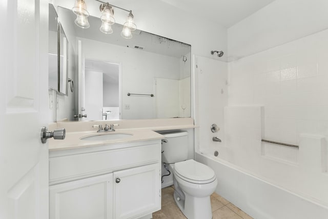 bathroom featuring shower / bath combination, vanity, toilet, and tile patterned floors