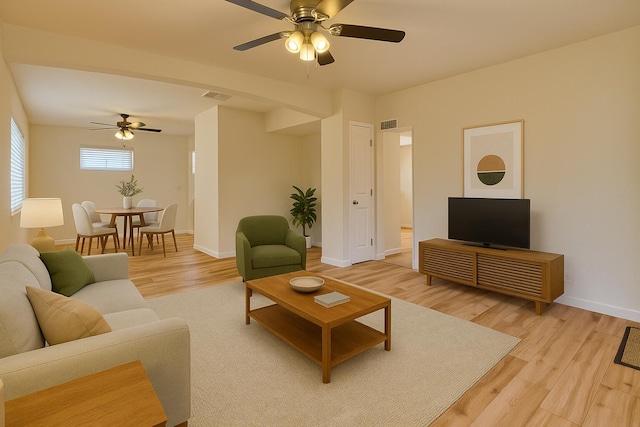 2068 Elm St, Rosamond, CA 93560 - living area with a ceiling fan, light wood-type flooring, and baseboards