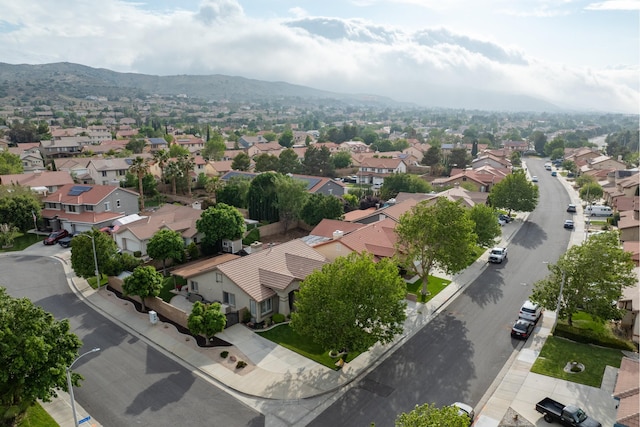 bird's eye view featuring a mountain view and a residential view