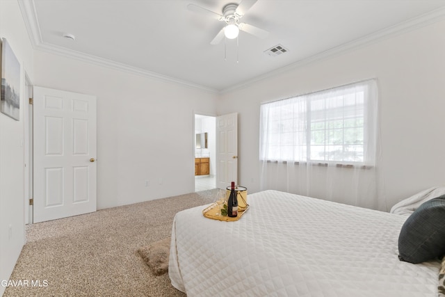 22401 Citation St, Tehachapi, CA 93561 - bedroom featuring carpet floors, crown molding, and a ceiling fan