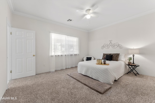 22401 Citation St, Tehachapi, CA 93561 - bedroom featuring carpet, ornamental molding, and a ceiling fan