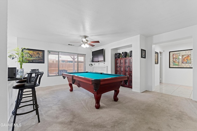 3267 Desert Cloud Ave, Rosamond, CA 93560 - recreation room with billiards, light colored carpet, and a ceiling fan