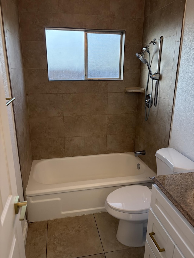 38810 Foxholm Dr, Palmdale, CA 93551 - bathroom featuring tile patterned floors, toilet, vanity, and shower / washtub combination