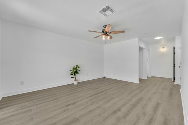 unfurnished living room featuring ceiling fan and light hardwood / wood-style floors