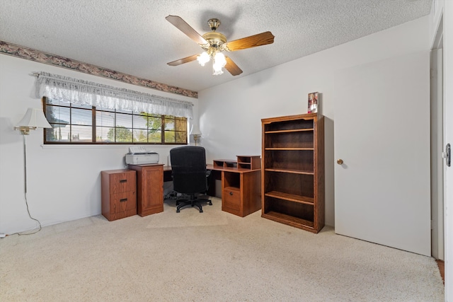 2600 Aland St, Lancaster, CA 93536 - office area featuring ceiling fan, a textured ceiling, and light colored carpet