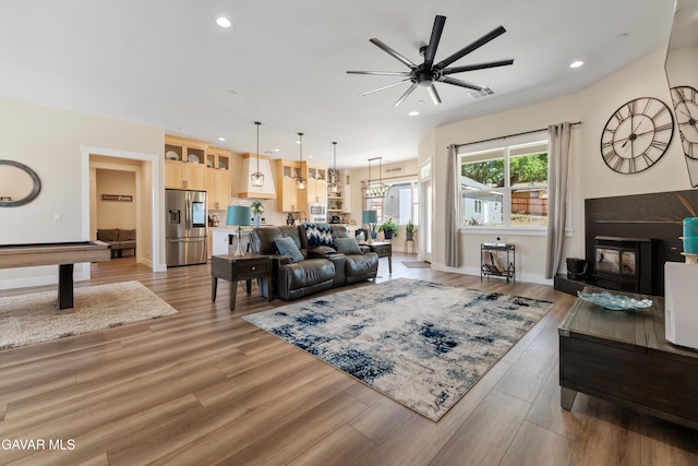 28380 Pimlico Way, Tehachapi, CA 93561 - living room featuring ceiling fan, recessed lighting, and light wood-type flooring