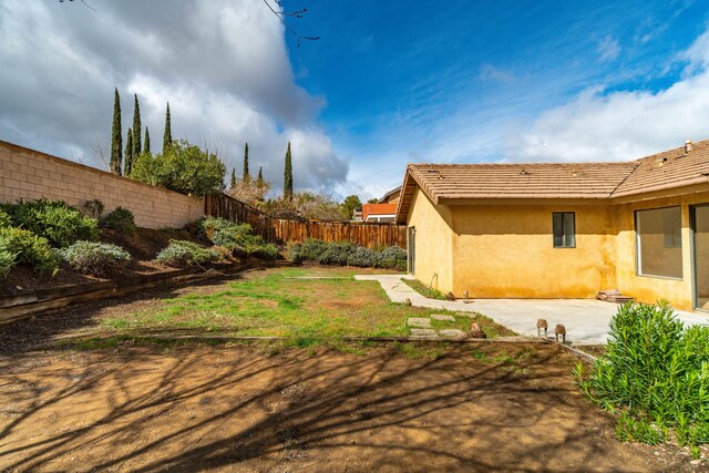 view of yard featuring a fenced backyard and a patio