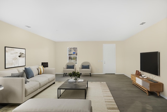 living room with dark hardwood / wood-style floors