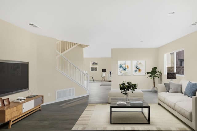 living room with hardwood / wood-style floors