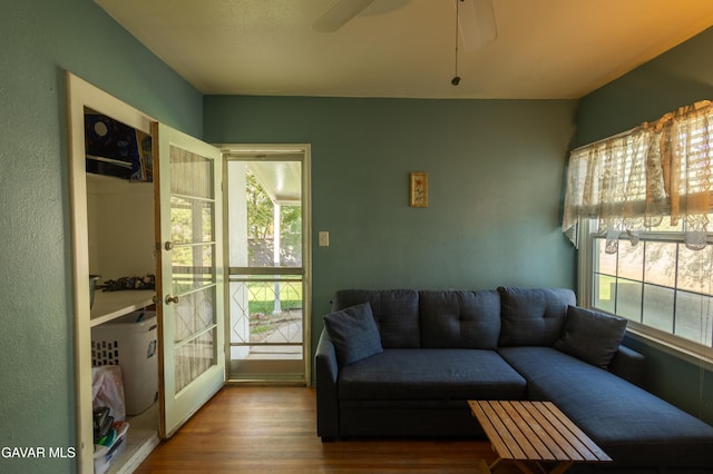 817 W J6, Lancaster, CA 93534 - living room with healthy amount of natural light, wood finished floors, and a ceiling fan