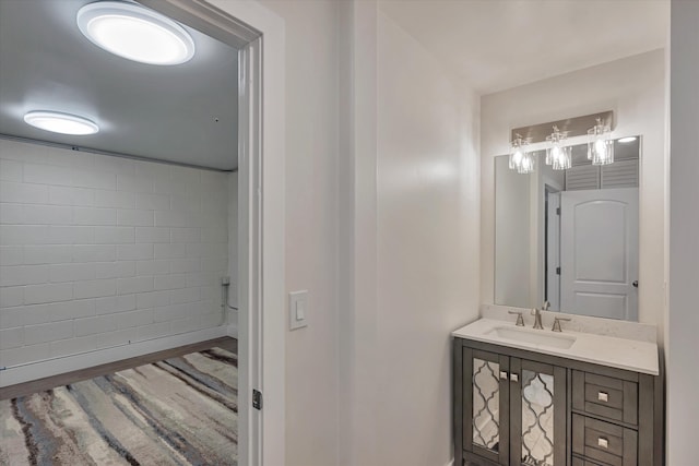 bathroom featuring wood finished floors and vanity