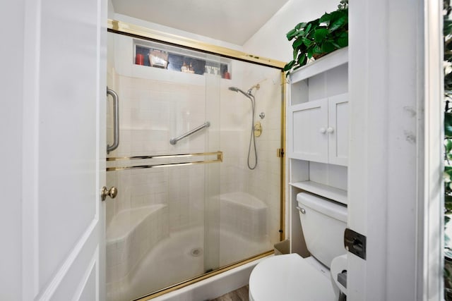 bathroom with toilet and walk in shower