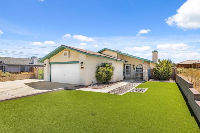 ranch-style house with a front lawn and a garage