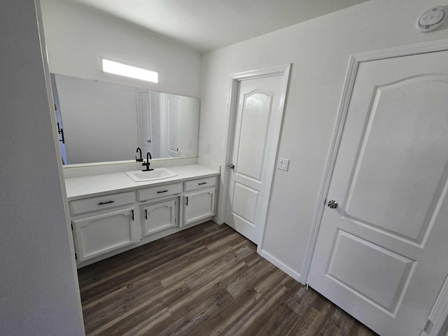 bathroom with wood finished floors and vanity