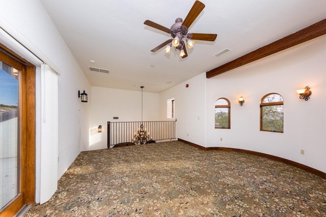 empty room with a ceiling fan and visible vents