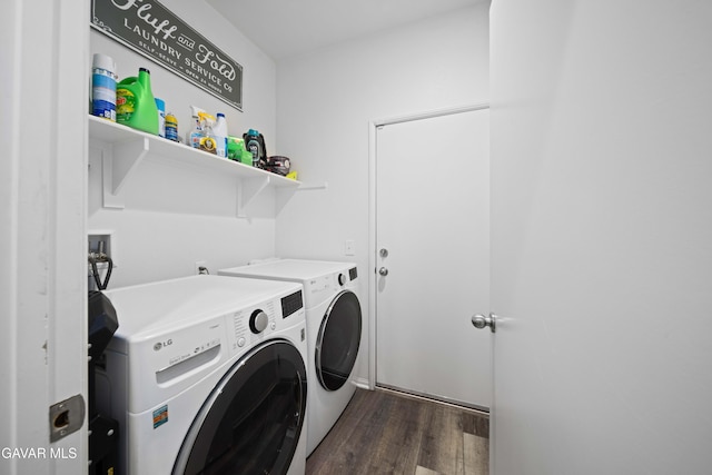 2038 Howard St, Rosamond, CA 93560 - laundry area with independent washer and dryer and dark wood-style floors