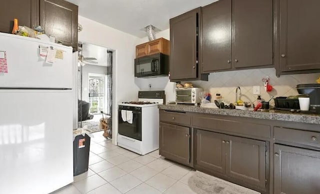 209 Pictorial St, Palmdale, CA 93550 - kitchen with white appliances, light tile patterned flooring, a ceiling fan, a sink, and decorative backsplash