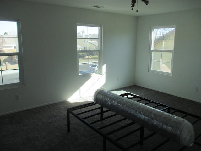 bedroom featuring carpet, visible vents, and baseboards